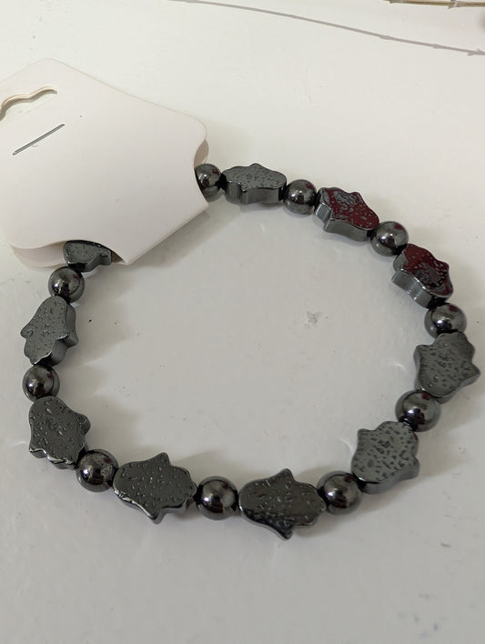 Hematite Bracelet with Hamsa Charms
