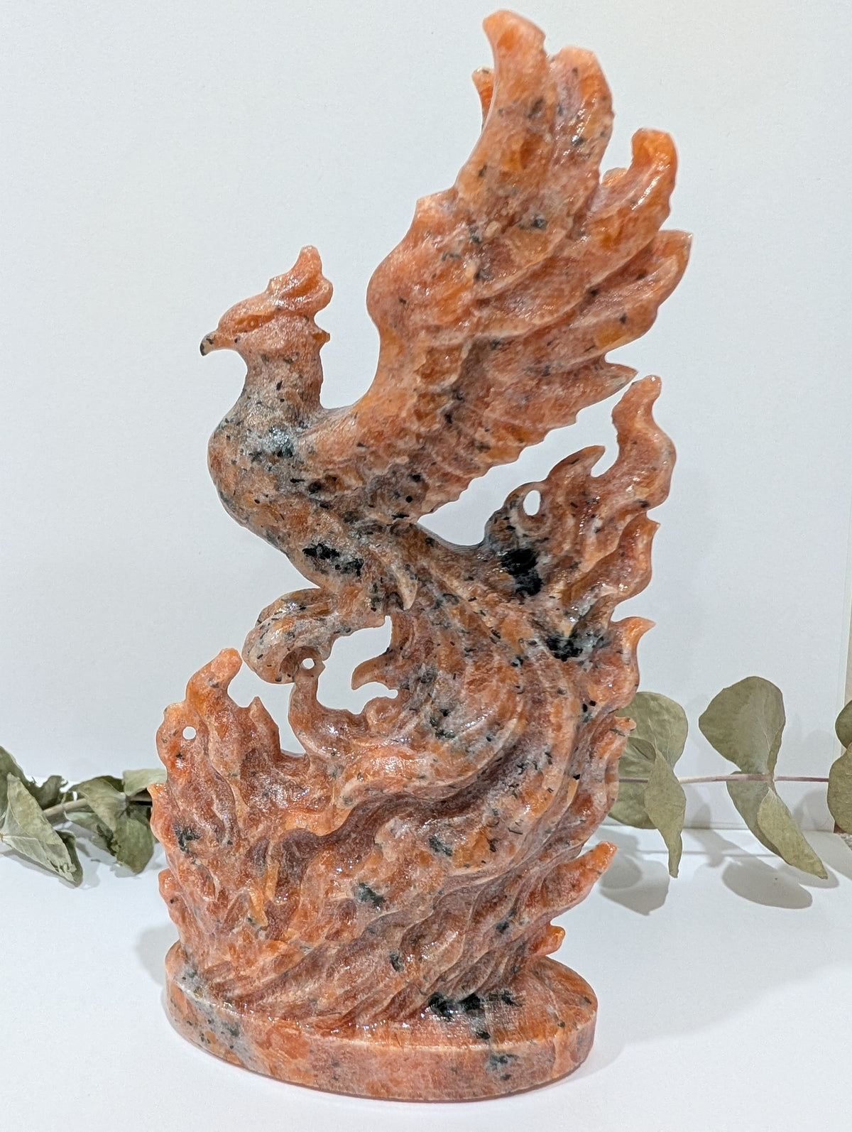 Orange Sunstone Phoenix Carving