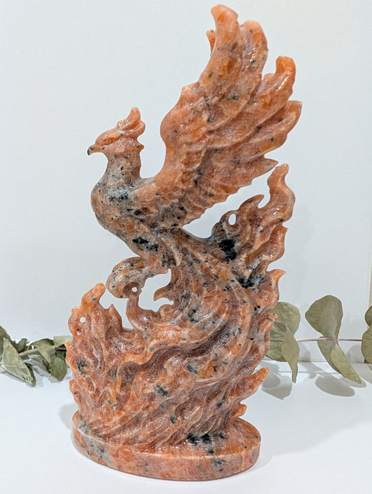 Orange Sunstone Phoenix Carving