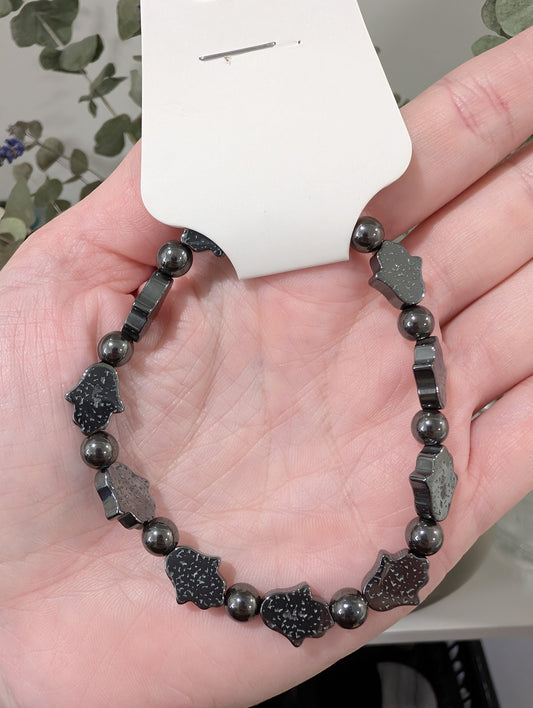 Hematite Bracelet with Hamsa Charms