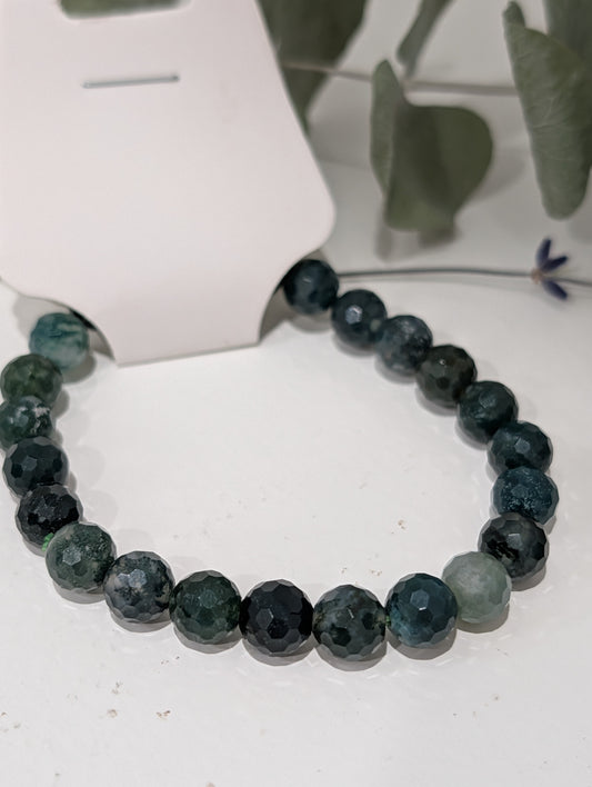 Moss Agate Bracelet - 8mm Faceted Beads
