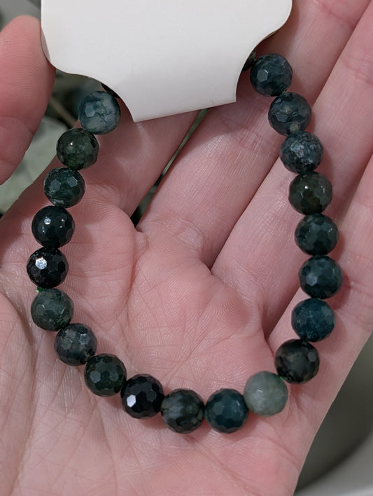 Moss Agate Bracelet - 8mm Faceted Beads