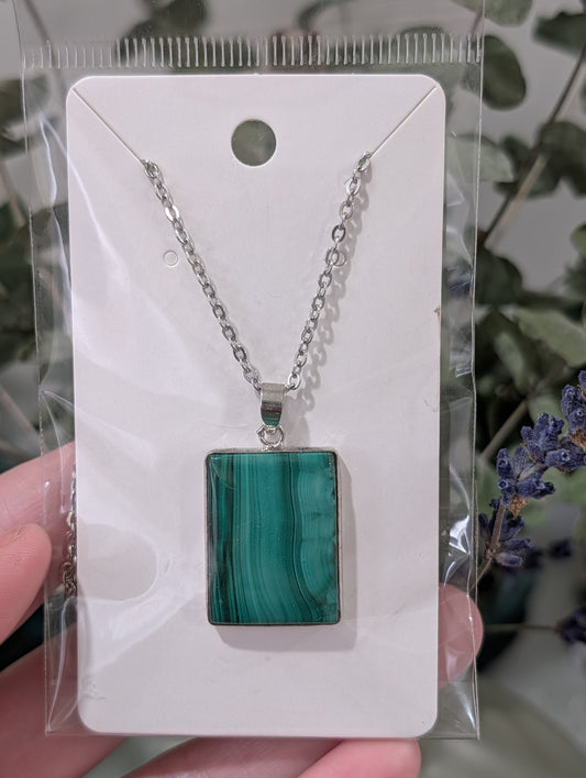 Malachite Pendant Necklace - Rectangle