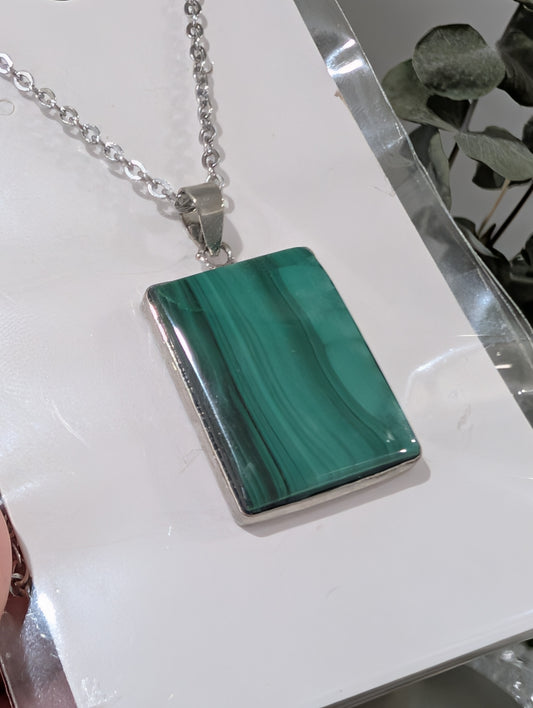 Malachite Pendant Necklace - Rectangle