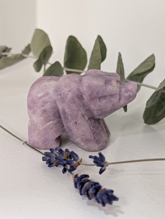 Lepidolite Bear Carving