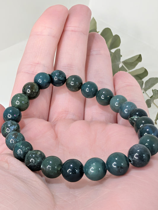 Moss Agate Bead Bracelet | 8mm