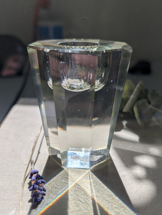 Faceted Crystal Glass Candle Holder