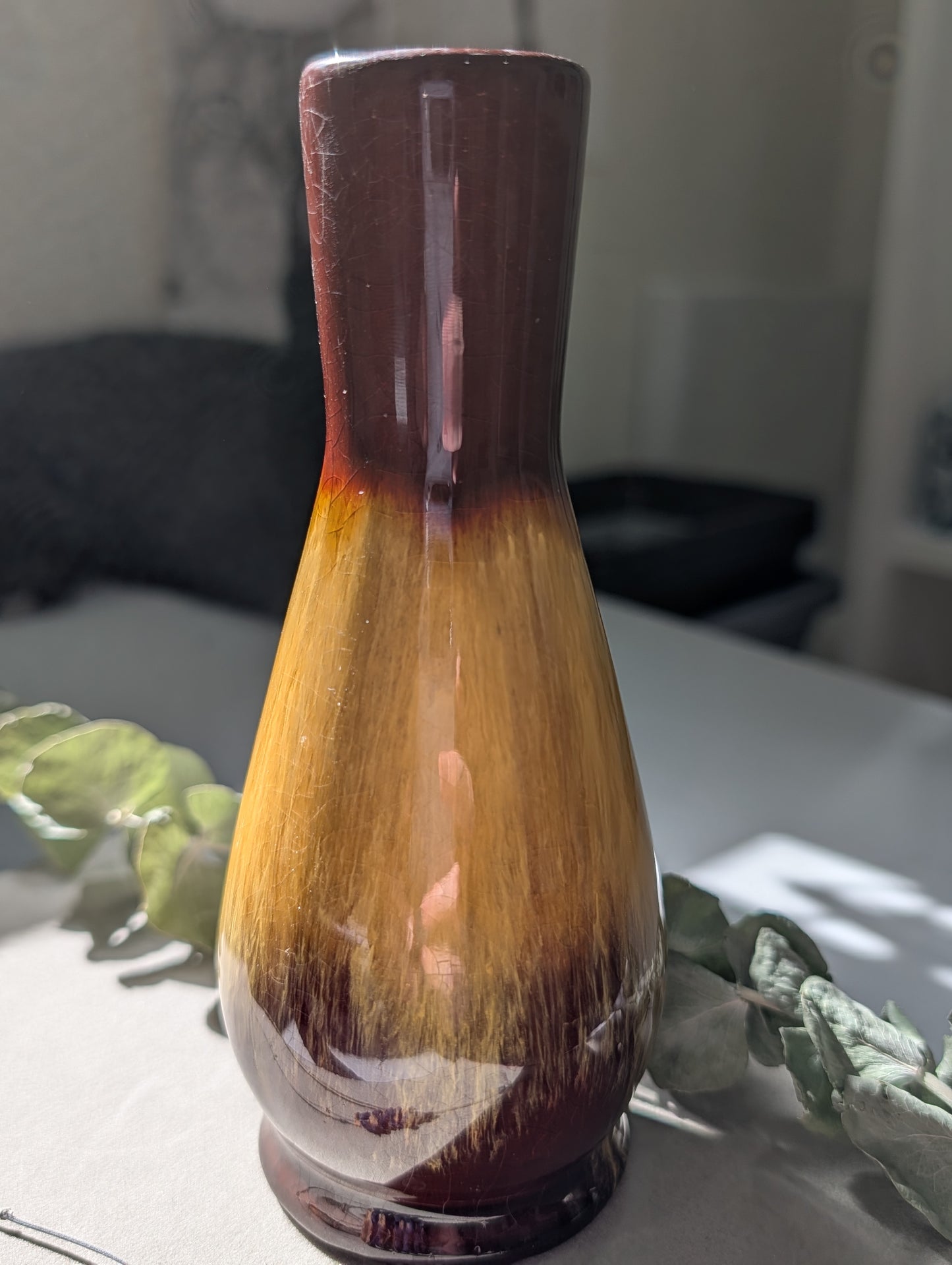Drip Glaze Ceramic Vase | Amber & Deep Brown | Thrifted