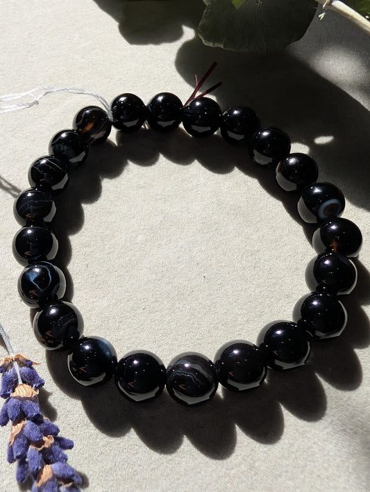 Black Agate Beaded Bracelet | 8mm