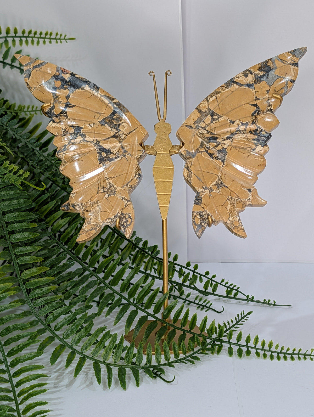 Brecciated Jasper Butterfly Wings on Gold Stand
