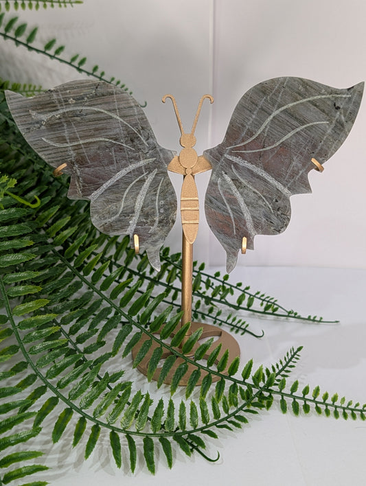 Labradorite Butterfly Wings on Gold Stand