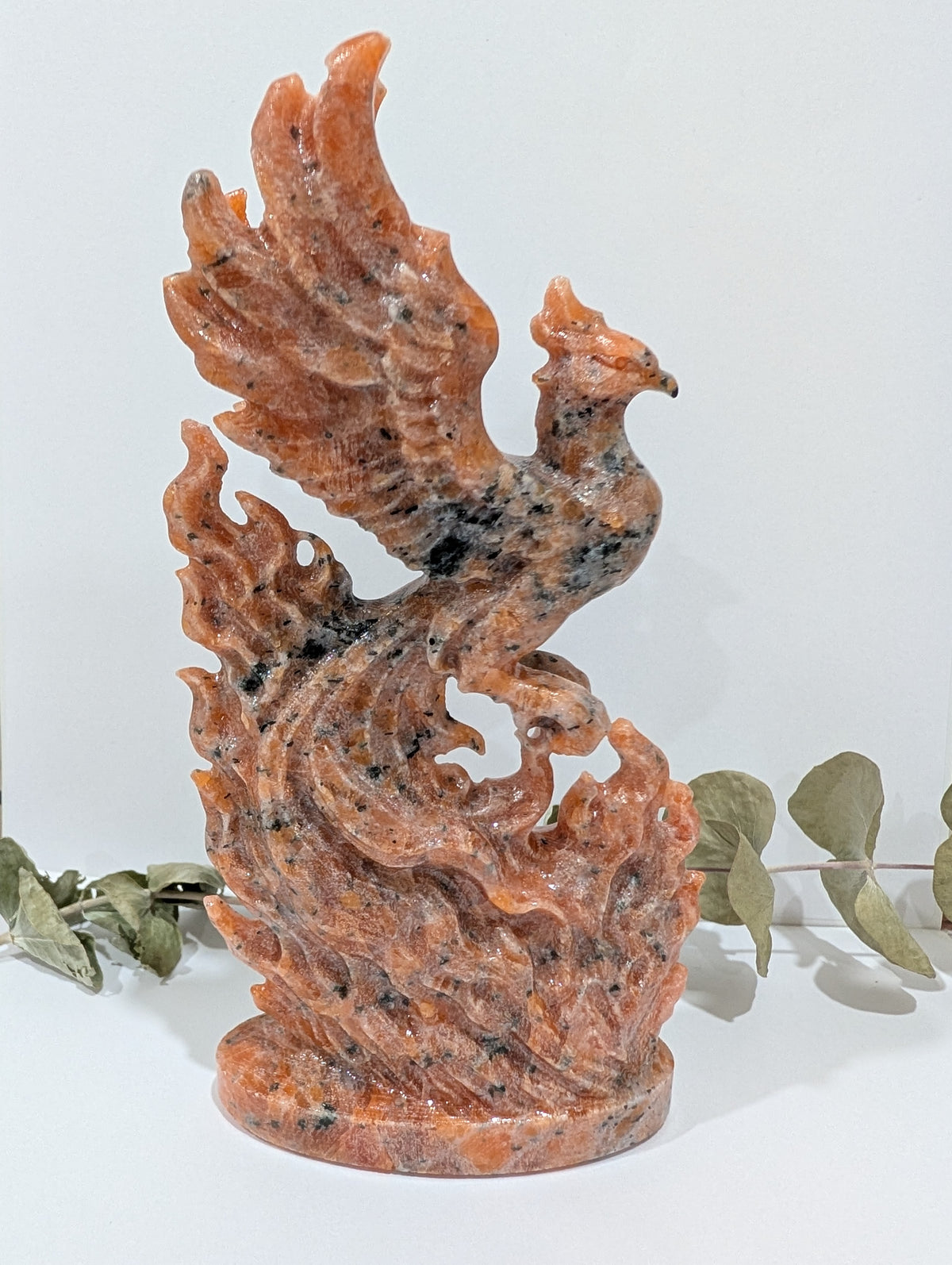 Orange Sunstone Phoenix Carving